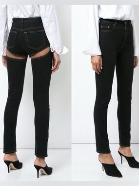 NWT Y Project Back Slit Cut Out Skinny Jeans Dark Indigo Sz XS